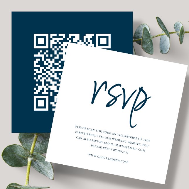 Carte D'accompagnement Bleu Marine | Code QR | Mariage RSVP (Créateur téléchargé)