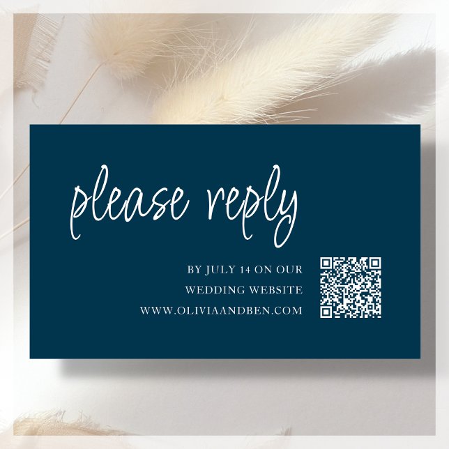 Carte D'accompagnement Bleu marine | Code QR | RSVP de mariage (Créateur téléchargé)