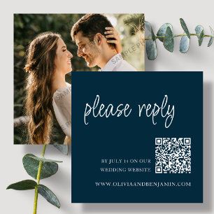 Carte D'accompagnement Bleu Marine Code QR RSVP de mariage