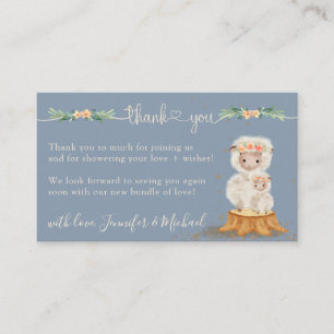 Carte D'accompagnement Bleu Marine Crème Agneau Mouton Baby Shower Merci
