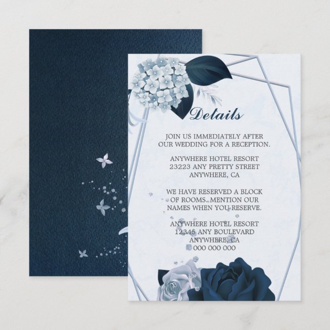 Carte D'accompagnement bleu marine et bleu poussiéreux détails géométriqu (Devant / Derrière)
