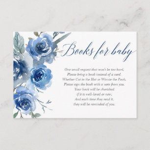 Carte D'accompagnement bleu marine indigo fleuri garçon bébé demande de l