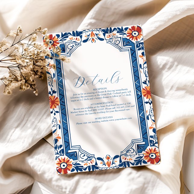 Carte D'accompagnement Bleu Méditerranée Italien Carrelage Mariage (Créateur téléchargé)