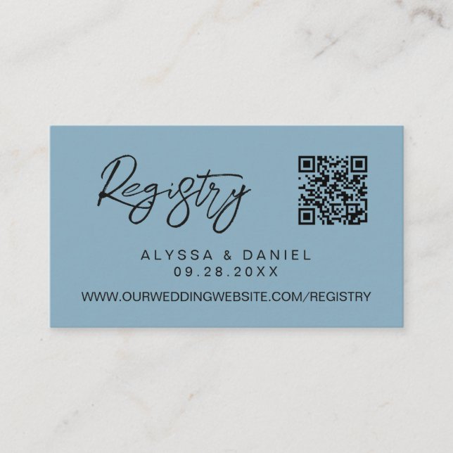 Carte D'accompagnement Bleu moderne code QR registre mariage personnalisé (Devant)