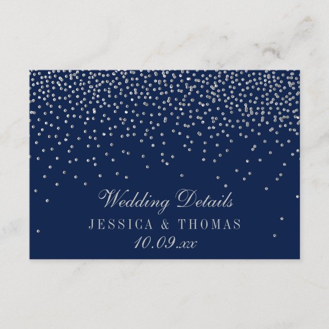 Carte D'accompagnement Bleu Nuit & Confettis Argentés Mariage Détail (Devant)
