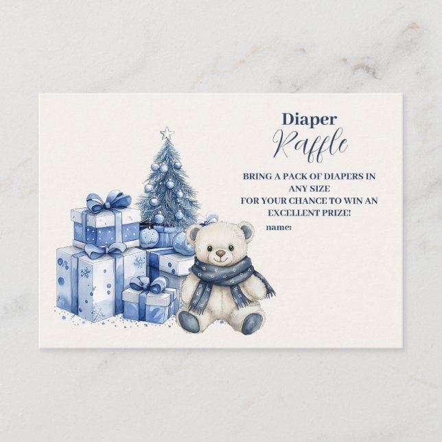 Carte D'accompagnement Bleu Ours Baby shower de Noël Diapper Raffer (Devant)
