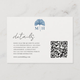 Carte D'accompagnement Bleu Poussiéreux Code QR Monogramme Détails de Mar