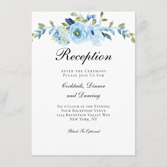 Carte D'accompagnement Bleu Vert Floral Traditionnel Mariage Réception (Devant)