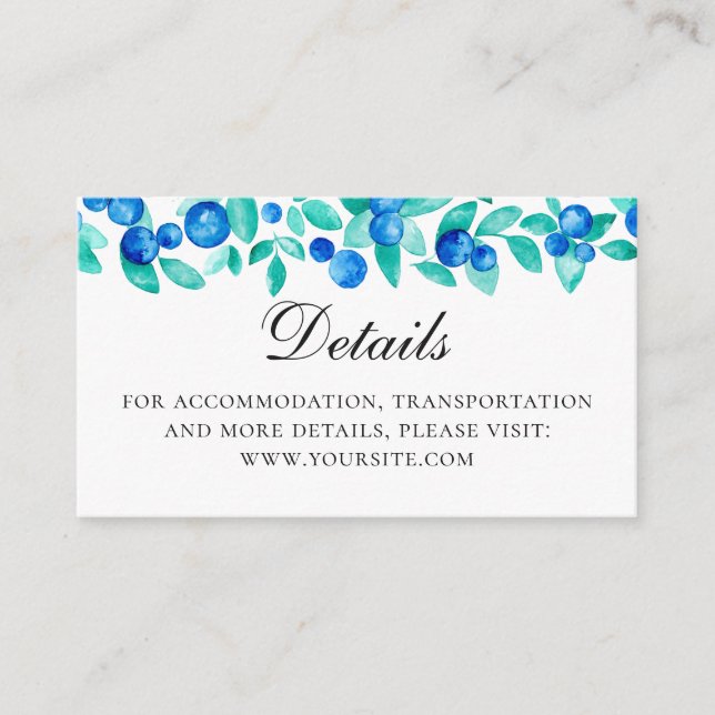 Carte D'accompagnement Bleus aquarelle. Détails du mariage à la menthe bl (Devant)