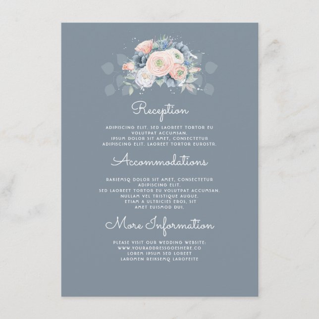 Carte D'accompagnement Blue and Peach Floral Information du Mariage Invit (Devant)