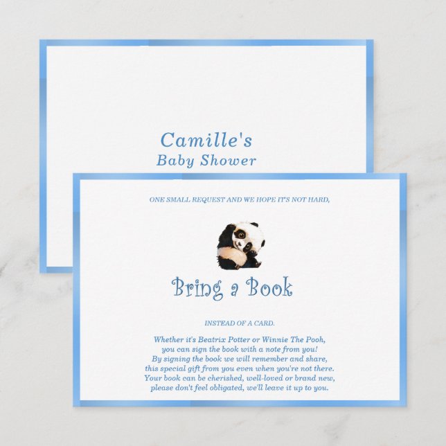 Carte D'accompagnement Blue Apportez un livre Panda Bear (Devant / Derrière)