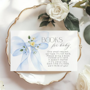 Carte D'accompagnement Blue Bow Floral Book pour billet bébé