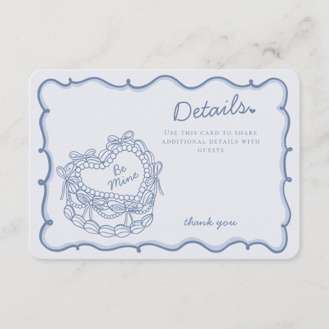 Carte D'accompagnement Blue Bow Retro Coquette Détails du gâteau Insérer (Devant)