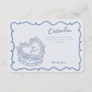 Carte D'accompagnement Blue Bow Retro Coquette Détails du gâteau Insérer