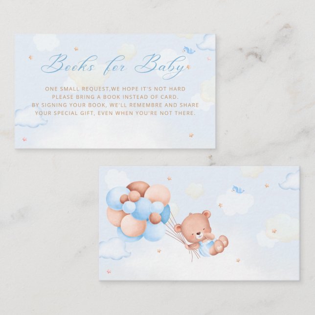 Carte D'accompagnement Blue Boy Boho Teddy Bear Balloon Livres pour bébé (Devant / Derrière)