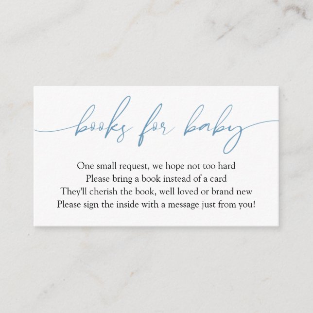 Carte D'accompagnement Blue Calligraphy Books for Baby Request (Devant)