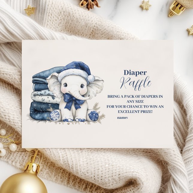 Carte D'accompagnement Blue Christmas Elephant Baby Showe Diapper Raffle (Créateur téléchargé)