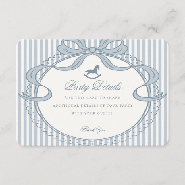 Carte D'accompagnement Blue Coquette Bow Rocking Horse Details (Devant)