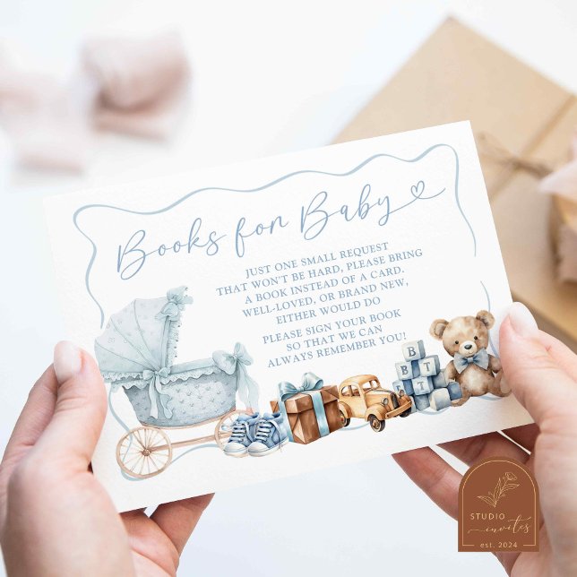 Carte D'accompagnement Blue Coquette Carriage Baby Shower Books for Baby (Créateur téléchargé)