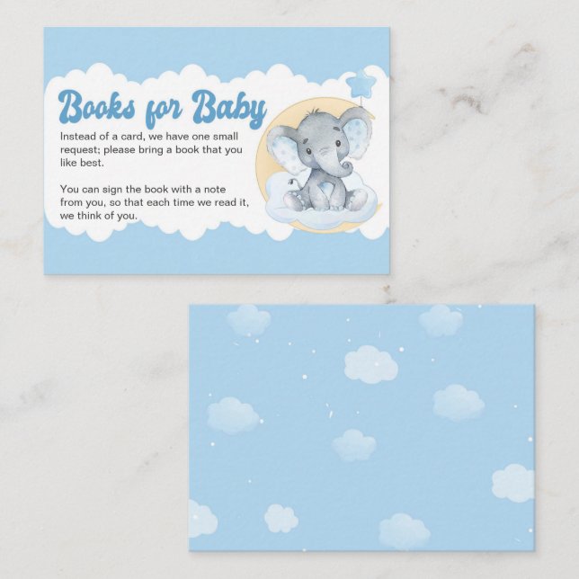 Carte D'accompagnement Blue Elephant Baby Book Demande de Baby shower (Devant / Derrière)