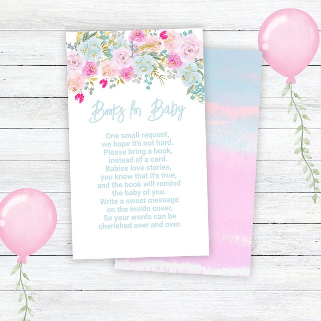 Carte D'accompagnement Blue Floral Boy Baby shower Livres pour bébé (Créateur téléchargé)