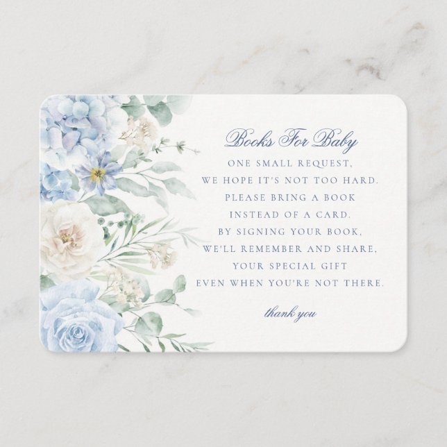 Carte D'accompagnement Blue Floral Livres pour bébé en fleurs Hydrangea (Devant)