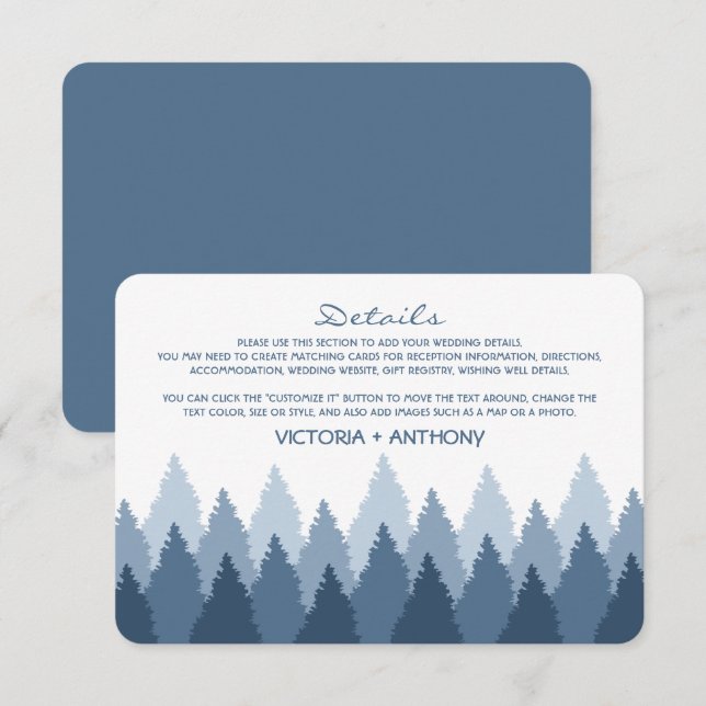 Carte D'accompagnement Blue Forest Range Woodland Détails du Mariage (Devant / Derrière)