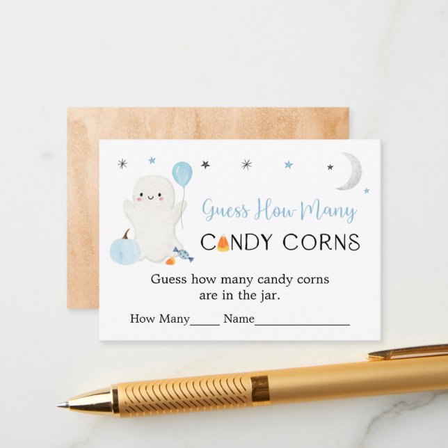 Carte D'accompagnement Blue Ghost Halloween Devinez Combien De Jeu (Devant/Arrière en situation)