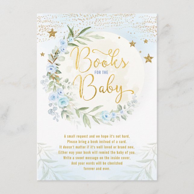 Carte D'accompagnement Blue Gold Moon & Stars Livres de verdure pour bébé (Devant)