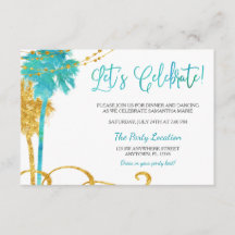 Blue Gold Watercolor Beach Réception Bat mitzvah