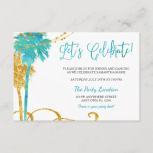 Carte D'accompagnement Blue Gold Watercolor Beach Réception Bat mitzvah