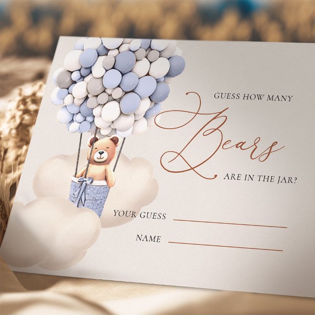 Carte D'accompagnement Blue Grey Devine Combien D'Ours Ballons Billets (Créateur téléchargé)
