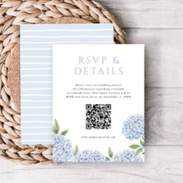 Carte D'accompagnement Blue Hydrangea Blooms RSVP et détails, avec code Q