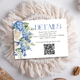 Carte D'accompagnement Blue Hydrangea White Floral Mariage QR Code Site