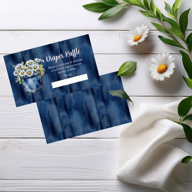 Carte D'accompagnement Blue Jean Denim Baby shower Daisies Déchets Raffle (Blue Jean Pocket Denim and Daisies Baby Shower Diaper Raffle Insert Card)