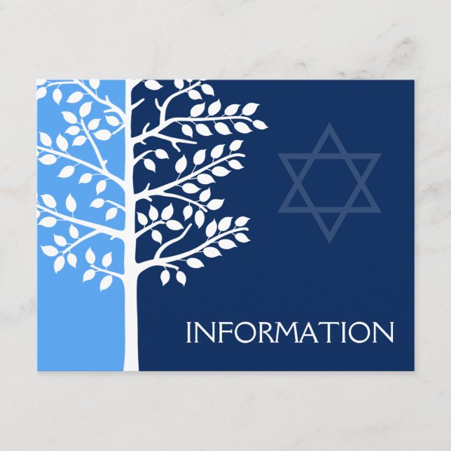 Carte D'accompagnement Blue Navy Tree of Life Bar Mitzvah Information (Devant)