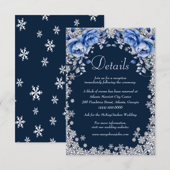 Carte D'accompagnement Blue Roses Snowflake Noël Mariages Détails (Devant / Derrière)