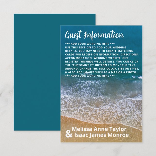 Carte D'accompagnement Blue Sea Beach Wedding Détail (Devant / Derrière)