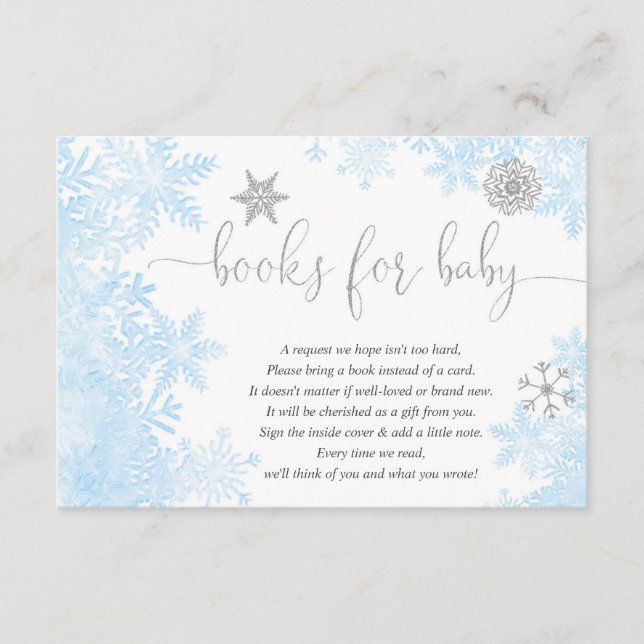 Carte D'accompagnement Blue silver snowflake garçon baby shower demande d (Devant)