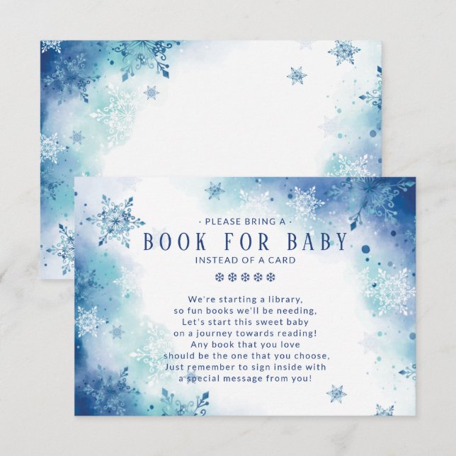 Carte D'accompagnement Blue Snowflakes Boys Baby shower Book for Baby (Devant / Derrière)