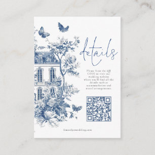 Carte D'accompagnement Blue Toile De Jouy QR Code Détails du Mariage