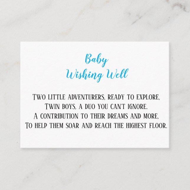 Carte D'accompagnement Blue Twin Baby Boys Wishing Well Baby shower (Devant)