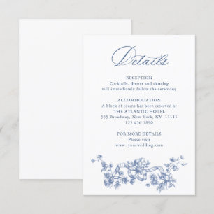 Carte D'accompagnement Blue Victorian Ornate Grace Floral Mariage Détails