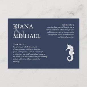 Carte D'accompagnement Blue Wave Seahorse Détails du Mariage V2 ID836