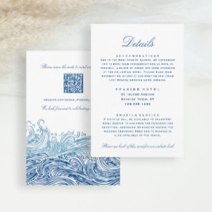 Carte D'accompagnement Blue Waves Détails du Mariage Hotel Info Code QR
