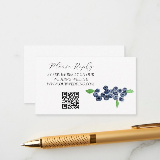 Carte D'accompagnement Blueberries Fruit Aquarelle Mariage rustique (Devant/Arrière en situation)