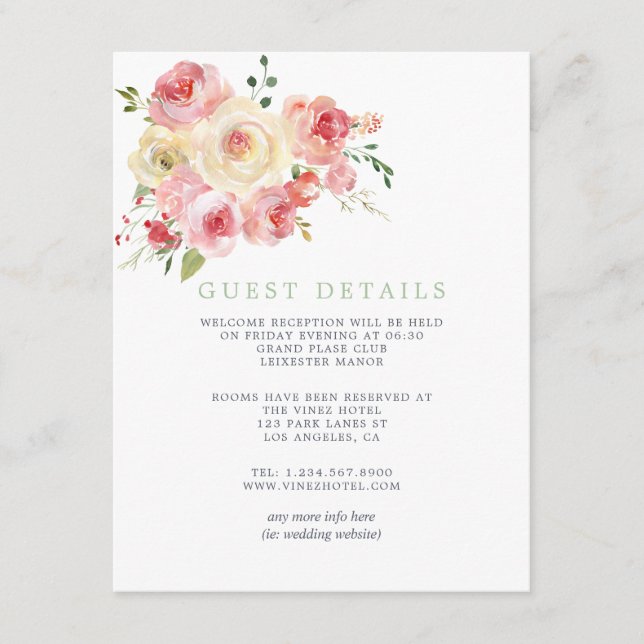 Carte D'accompagnement Blush and Sage Green Floral Mariage Détails sur l' (Devant)