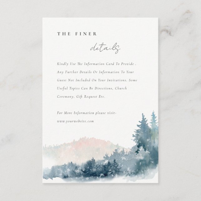 CARTE D'ACCOMPAGNEMENT BLUSH DUSKY BLUE MOUNTAINS PINE DÉTAILS DU MARIAGE (Devant)