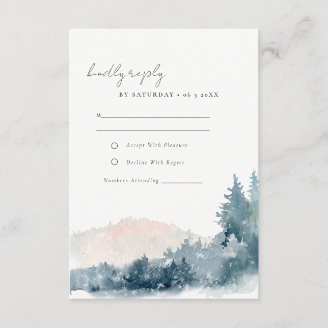 CARTE D'ACCOMPAGNEMENT BLUSH DUSKY BLUE MOUNTAINS PINE MARIAGE RSVP (Devant)