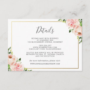 Carte D'accompagnement Blush Floral Mariage Informations sur l'invité